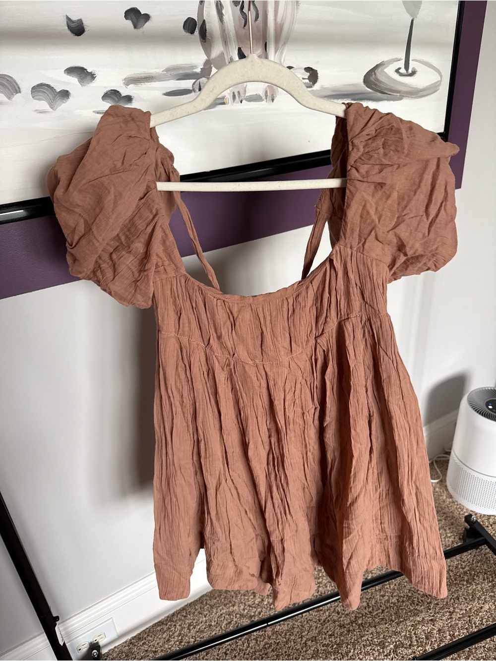 Free People Rust Puff Sleeve Square Neck Tunic